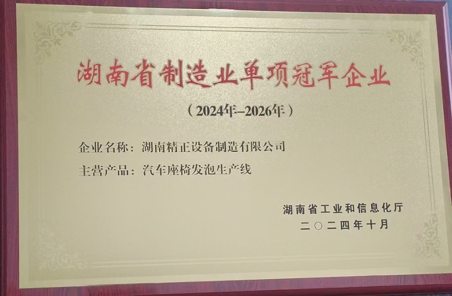 公司荣获“湖南省制造业单项冠军企业”